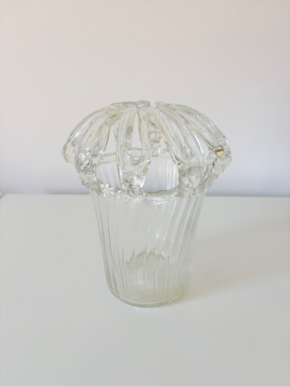 Antique Victorian Hand-Blown Glass Flower Frog Vase Bride's Basket 19th Century
